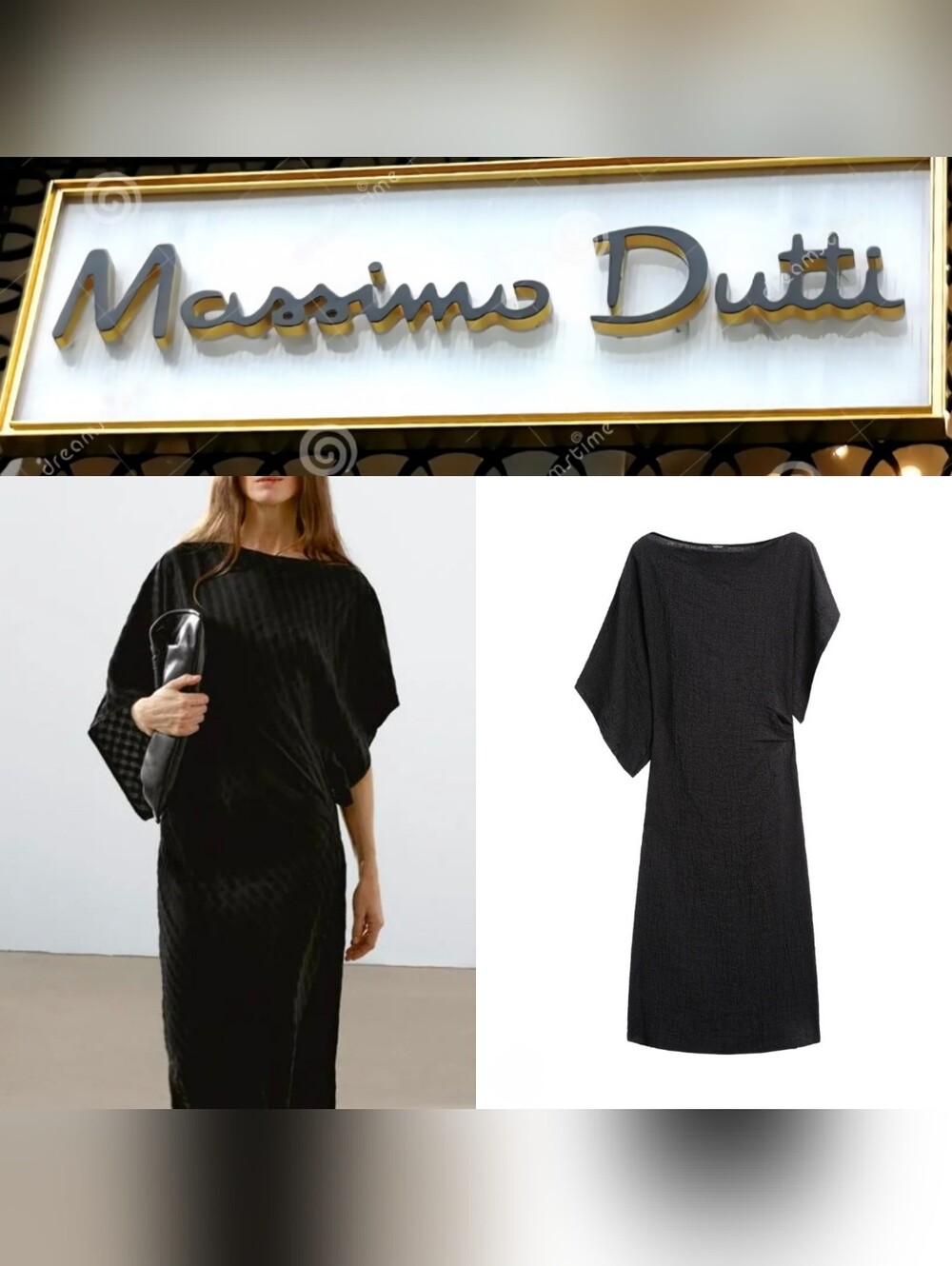 NWT Massimo Dutti PORTUGAL Asymmetric Sleeves Midi Dress Sz L Flowing Semi-sheer